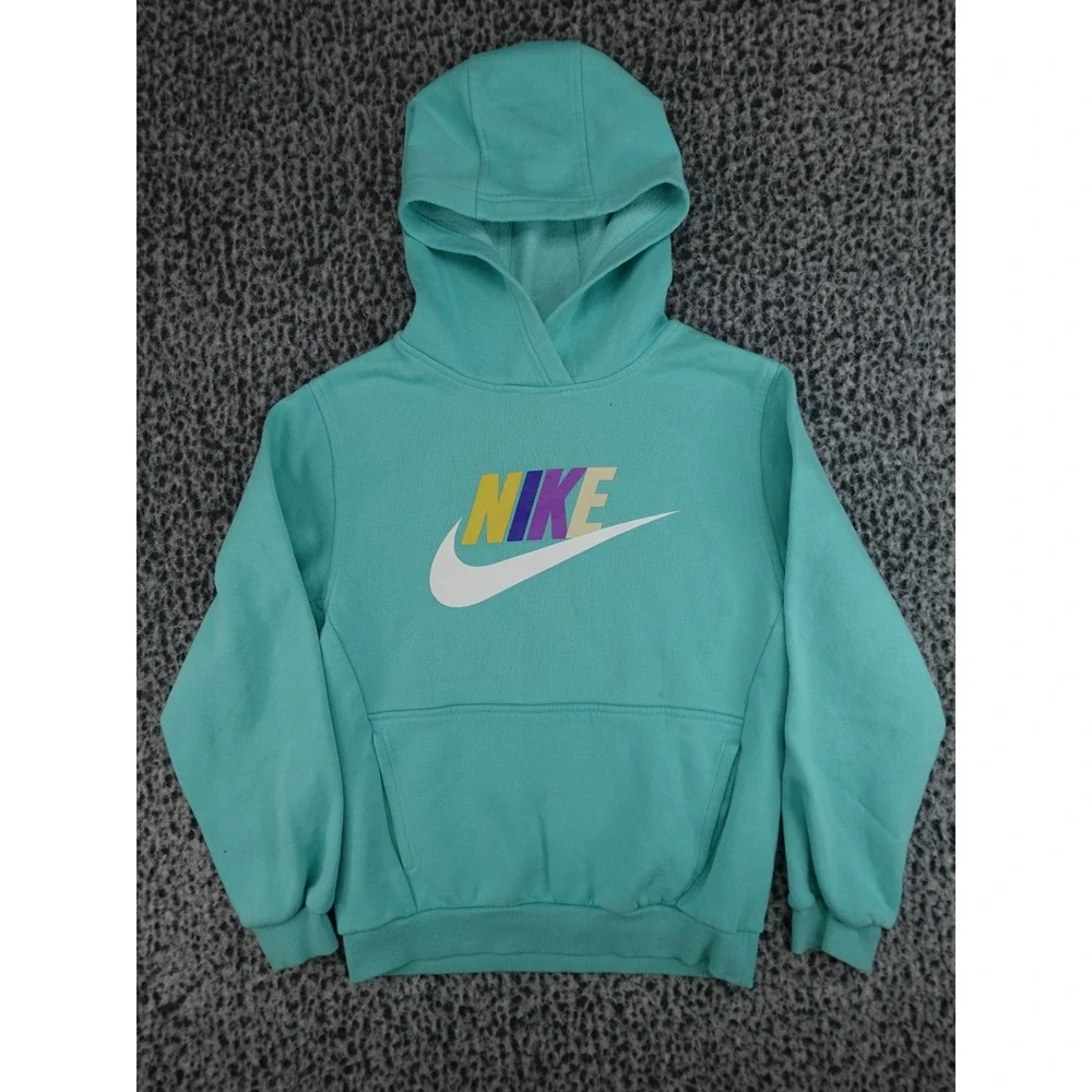 Nike Hoodie Boys Large L Teal Green Good Graphic Logo‎ Pullover FD2988-300
